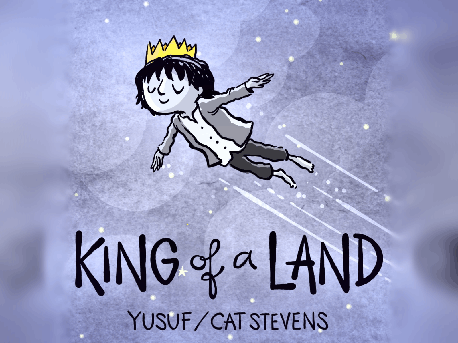 King of a Land artwork: an illustrated boy wearing a crown flying through a starry sky