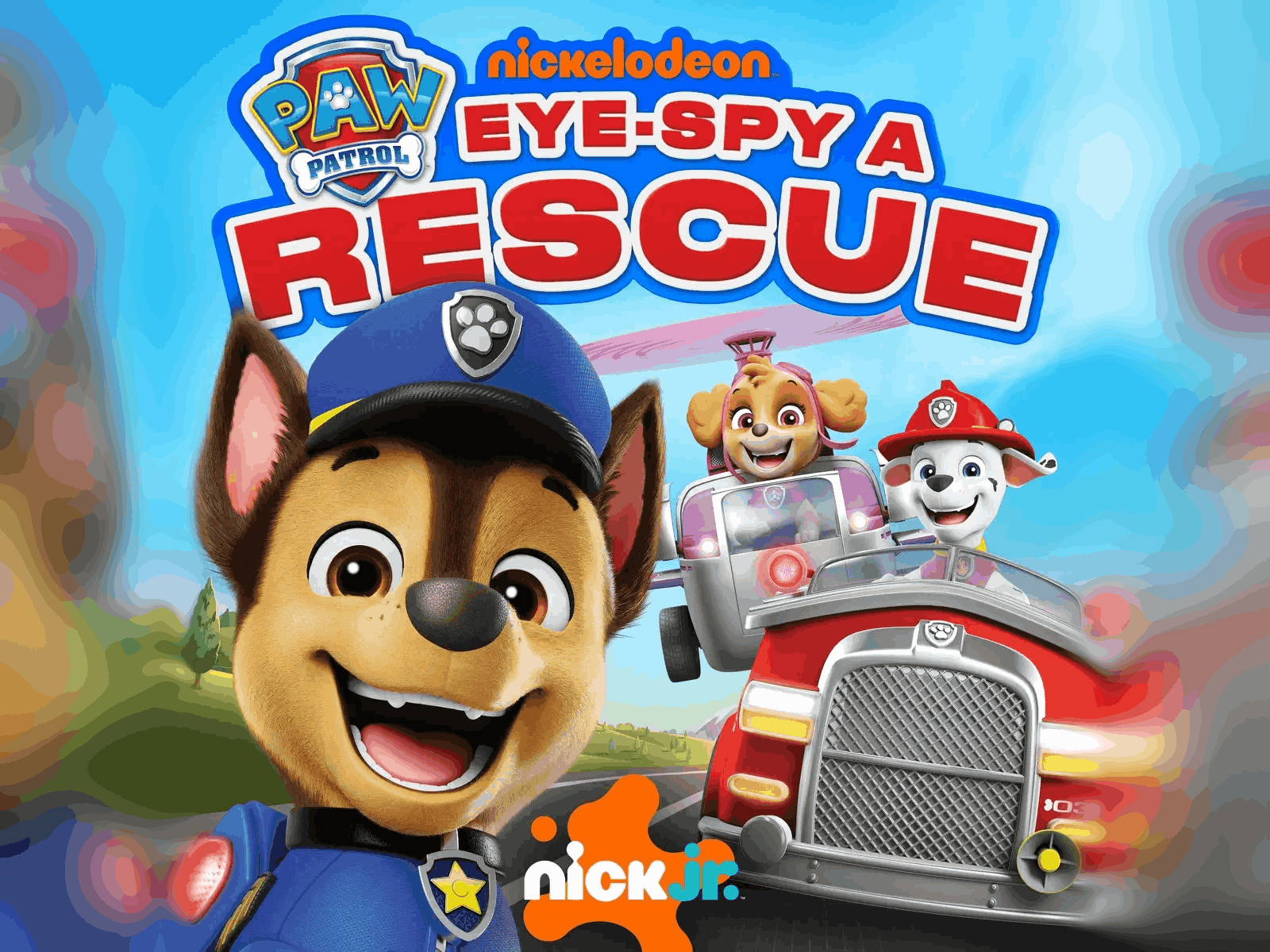 PAW Patrol: Eye-Spy a Rescue podcast cover art with Chase, Skye and Marshall
